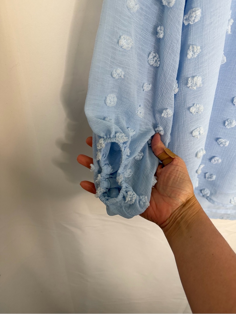 3/$20 Kori Light Blue Textured Dot Long Sleeve Blouse - Picture 6 of 6
